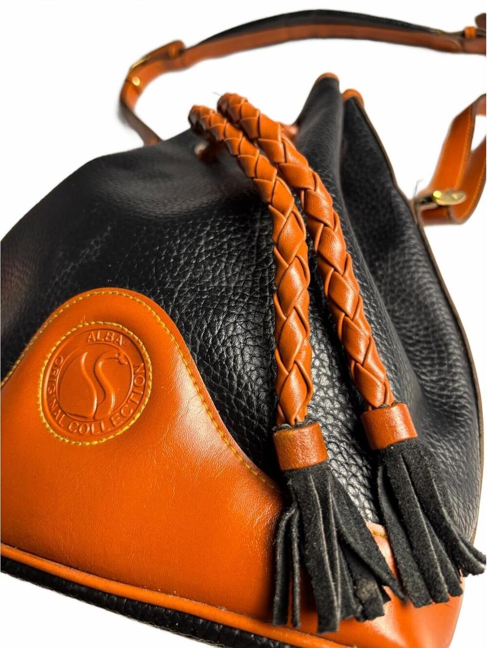 Alba Signature Collection Black and Brown Leather Bucket Bag View 3